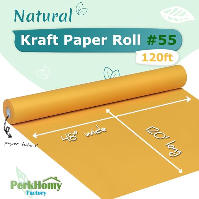PerkHomy 48" x 1,440" (120') Orange Kraft Paper Roll for Craft Bulletin Board Paper Art Table Covering Crafting Gift Wrapping Bouquet Packing Parcel 80GSM 55LB (Orange, 48" x 120')