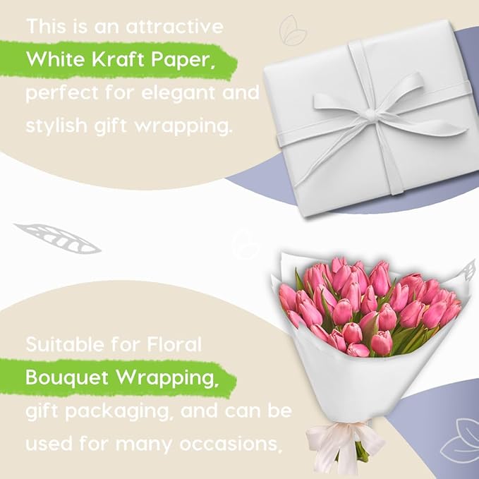 PerkHomy White Kraft Paper Roll 48" x 1,800" (150') for Gift Wrapping Bouquet Flower Art Painting Craft Writing Packaging Shipping 80GSM 55LB (White, 48" x 150')