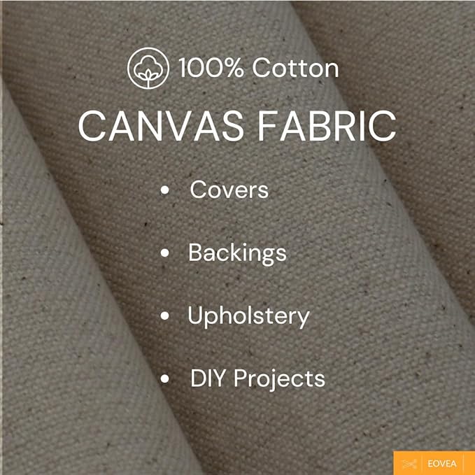 EOVEA | Canvas Fabric by The Yard - 100% Cotton Duck, Lightweight Duty, Natural, Durable & Breathable Material for Upholstery, Bags, Crafts, Outdoor Projects (4oz Natural, 20 Yard)