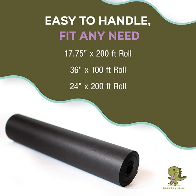 Papersaurus Black Kraft Paper Roll - 100% Recyclable Black Construction and Craft Paper Roll - 24 Inch x 200 Feet