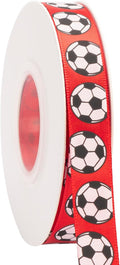 Soccer Ribbon,5/8-Inch x 25-Yard,White/Red,Use for Team Hair Bows,Wreath,Sport Lanyards,Gift Wrapping,Party Decoration,All Crafting and Sewing (Red, 25-Yard)