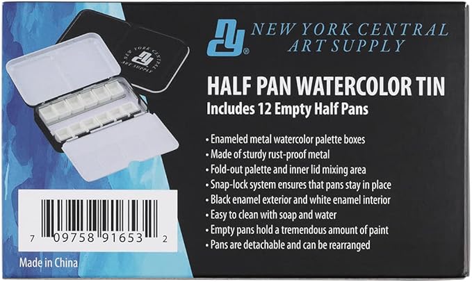 Watercolor Palettes - Empty Half Pan Boxes and Palette for Artists, Watercolor Painting, Students, Color Theory, & More! - 12 Half Pans