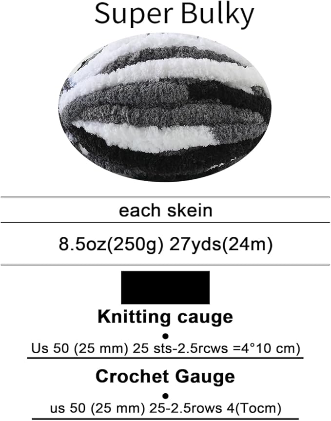 Chunky Yarn for Hand Knitting, No7 Thick Yarn, 250Grams 32Yards, Pack of 4, Perfect for Knitters and Crafters (Panda)