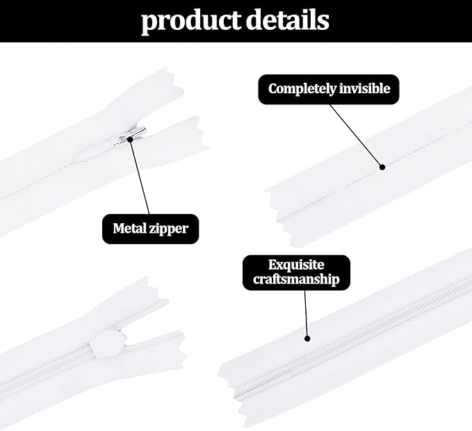 32pcs 12 Inches Nylon Coil Zippers, #3 Invisible Zipper for Sewing,Black and White Nylon Bulk Zipper for DIY Crafts, Pocket, and Accessories