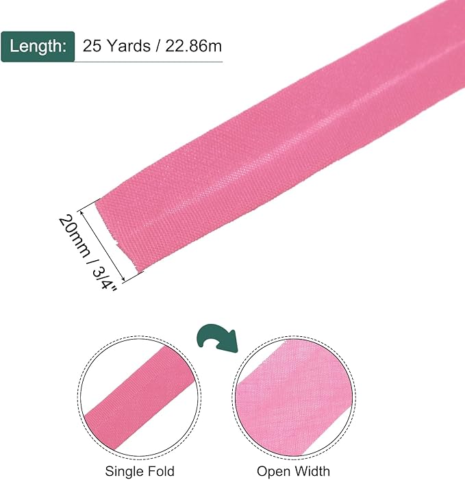 MECCANIXITY 3/4 Inch Single Fold Bias Tape Polyester Continuous Bulk Bias Tape Roll for Sewing, Seaming Quilting Hemming Binding Crafts (Rose Red 25 Yards)
