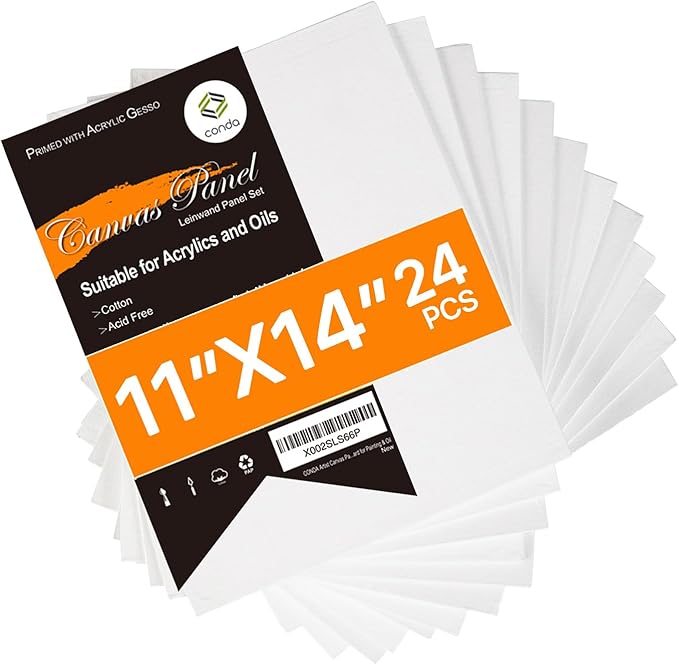 Conda Canvas Board 11 x 14 inch, 24 Pack Canvases for Painting, Gesso Primed Acid-Free, 100% Cotton Canvas for Drawing, Quality Artist Canvas Panels for Acrylic, Pouring & Oil Painting