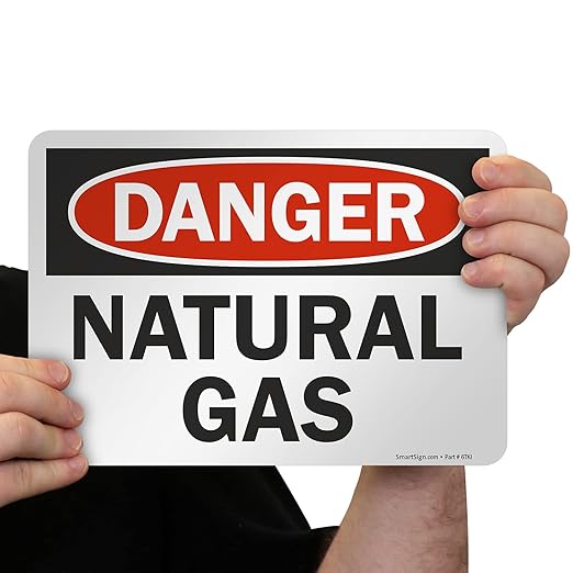 SmartSign 7 x 10 inch “Danger - Natural Gas” OSHA Label with Adhesive Backing, 3 mil Laminated Adhesive Polyester, Red, Black and White