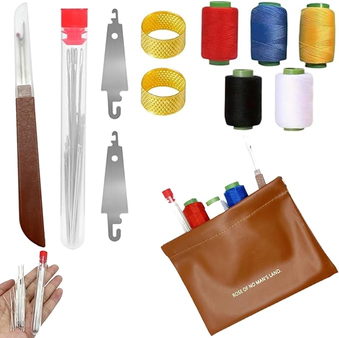 37pcs Sewing Kit Set,5 Size Big Eye Steel Needles for DIY Hand Sewing Tools with Easy Thread Needles,Thimble,Seam Ripper and Leather Bag for Beginners,Household