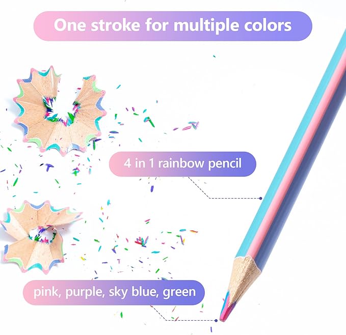 M&G Stocking Stuffers，4 Color in 1 pastel Rainbow Colored Pencils, 6 PCS Drawing Pencil for Adults & Artists, Christmas Coloring Pencils for artists, Professional Art Supplies for Coloring Books