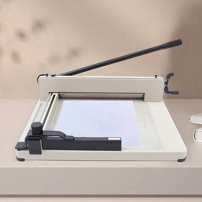 Heavy Duty Guillotine Paper Cutter Manual Paper Slicer Trimmer for Card Film Fabric Cardstock Soft PVC Up to 17in Width, with Precise Grid and Scale, 0.1-36mm Cutting Thickness