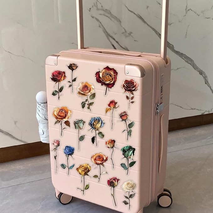 50PCS Vintage Dried Rose Stickers – Clear Waterproof Flower Botanical Scrapbook Stickers for Journaling, Crafting, Aesthetic Floral Decals for Laptops, Notebooks, Cards, Gifts