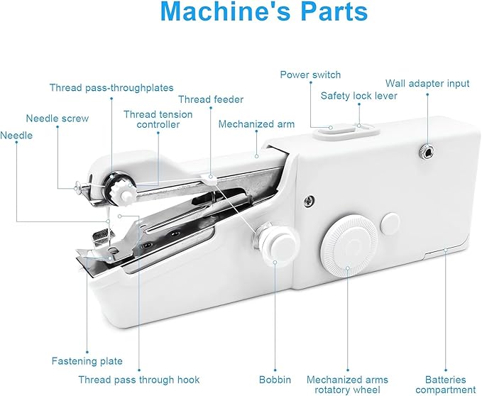 Portable Handheld Sewing Machine Kit Mini USB Electric Stitch Manual Hand Held Stitching Stapler Small Easy Sew Machine Beginners Travel Tiny Tailor Sewing Embroidery Tool Device Heavy Duty (Black)