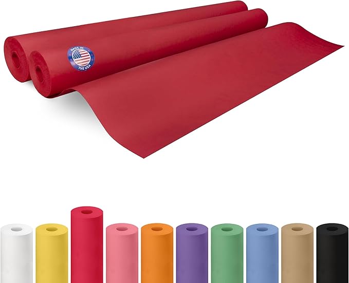 Red Kraft Paper Rolls 36" x 2160" (180 feet), Pack of 2 - USA-Made Craft Paper Roll 50lb Thickness for Art, Gift Wrapping & Moving - High-Density Roll for School by IDL Packaging