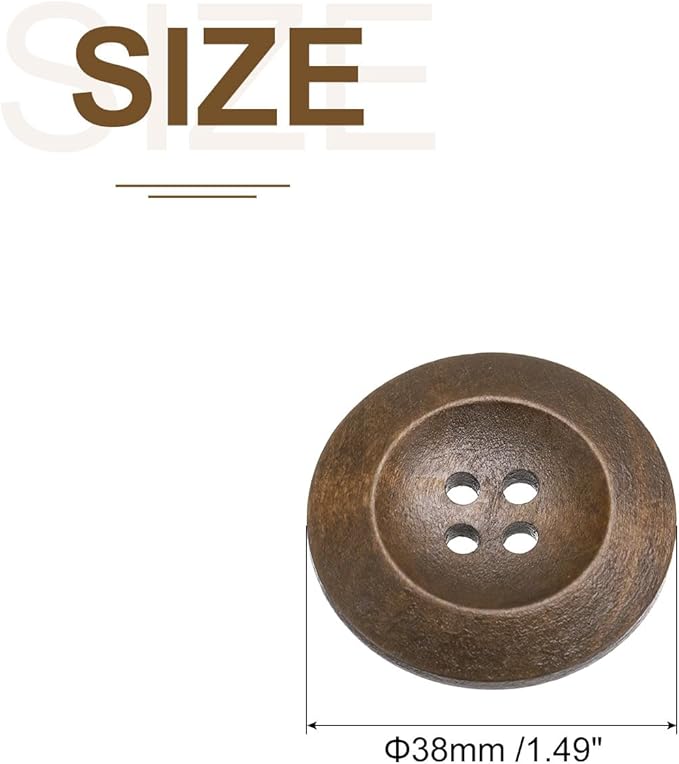 uxcell 80Pcs Wooden Buttons, 38mm(1 1/2") 4 Hole Round Wood Sewing Button Craft for Sewing DIY Craft Clothing, Coffee