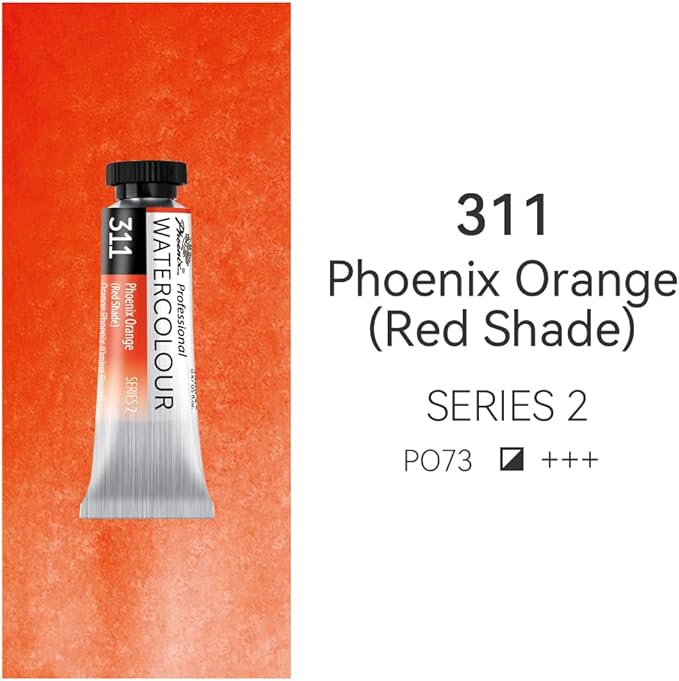 PHOENIX Professional Watercolor Paint Single Tube - 0.47 Fl Oz / 14ml - Phoenix Orange(Red Shade)