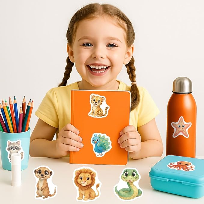 300 Pcs Cute Animal Stickers for Kids Water Bottle Teaching Reward Laptop Phone Case Scraobooking Kindle Suitcase Stationery Diary Notebook Craft, Waterproof Vinyl Stickers