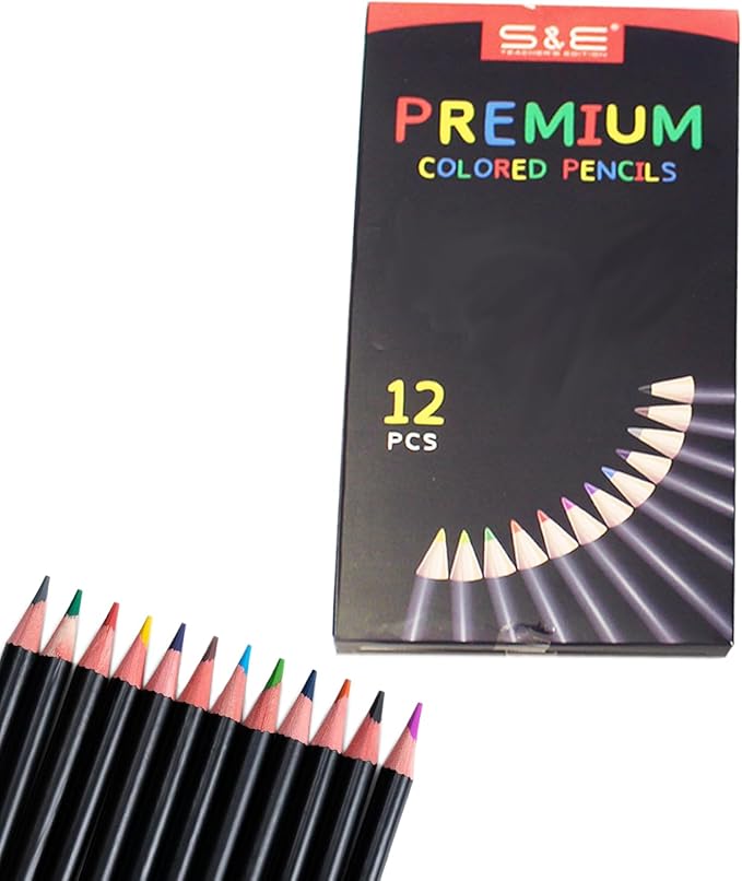 S & E TEACHER'S EDITION Colored Pencils 12Pcs, Pre-sharpened Super Soft Core Lead, Colored pencils, Drawing, Wooden Lead Pencils, Coloring Pencils Bulk Christmas Gifts