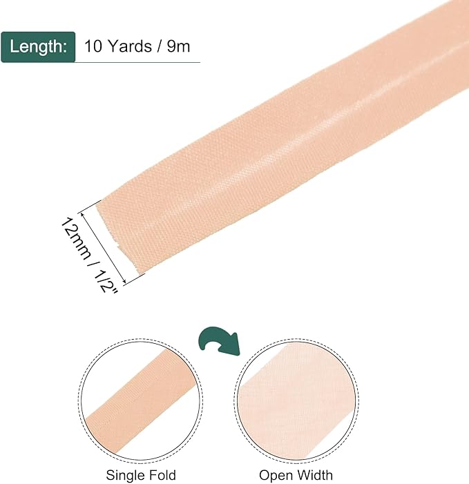 MECCANIXITY 1/2 Inch Single Fold Bias Tape Polyester Continuous Bulk Bias Tape for Sewing,Seaming Quilting Hemming Binding Crafts (Light Orange 10 Yards)