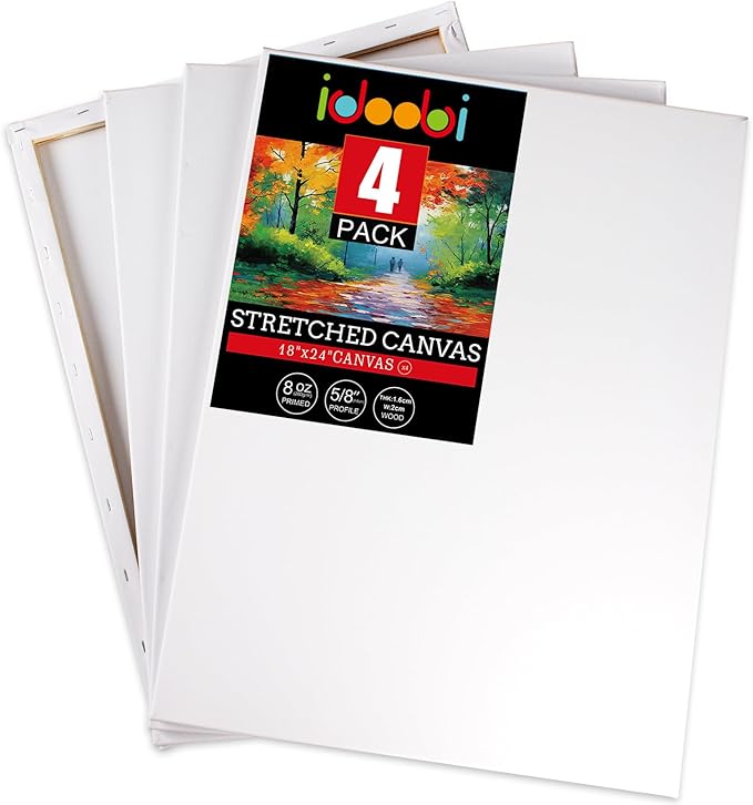 4 Pack 18x24 Stretched Canvases for Painting 100% Cotton Large Canvas Boards for Painting, White Painting Canvas for Oil, Acrylic Paint & Other Painting Media