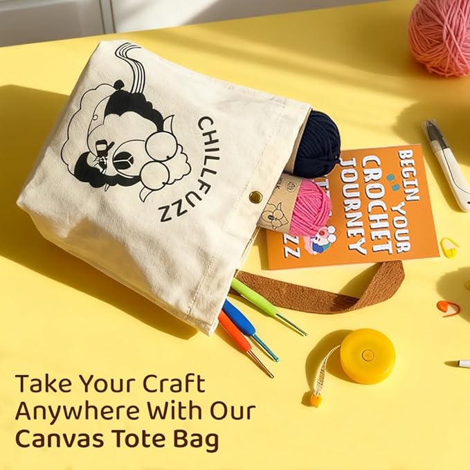 ChillFuzz Crochet Kit for Beginners 85 Piece Complete Crochet Set with Yarn, Hooks, Pattern Book – Beginner Crochet Kit for Adults & Kids with Tutorials, Great Christmas Gift for Craft Lovers Yellow