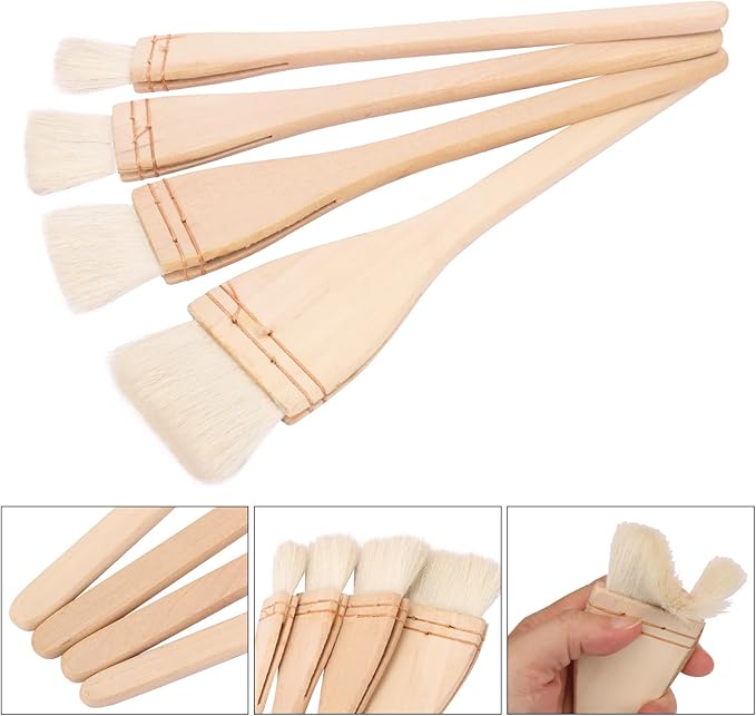 12 Pack Hake Brush, 1in / 1.5 in / 2in / 2.5in Flat Hake Brushes Set, Crafted with Premium Goat Hair Bristles, Ideal for Watercolor, Wash, Ceramic and Pottery Painting