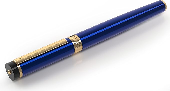 Dryden Designs Fountain Pen. Medium Nib Premium Box | 6 Ink Cartridges Included (Mysterious Blue)