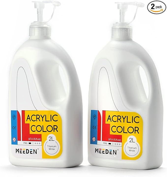 MEEDEN 2-Pack Titanium White Acrylic Paints with Pump Lids, 1/2 Gallon (2L /67.6 oz.) Heavy-Body Non-Toxic Rich Pigment Color, Perfect for Art Class, Wall Painting, Painting Party & Creative DIY