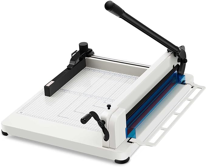 17 Inch A3 Heavy Duty Guillotine Paper Cutter 400 Sheet Capacity Guillotine Paper Cutter Stack Cards Trimmer Solid Steel with Metal Base for Cardstock Leather Office Home School (White)