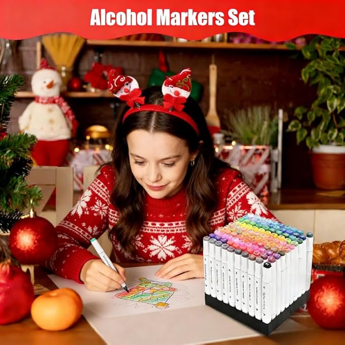 Taotree Alcohol Markers Set 80 Colors with Case & Holders, Dual Tips Art Coloring Markers Pens Set, Chisel & Fine Sketch Pens Art Supplies for Artist Adult Coloring Book Drawing, Painting, Sketching