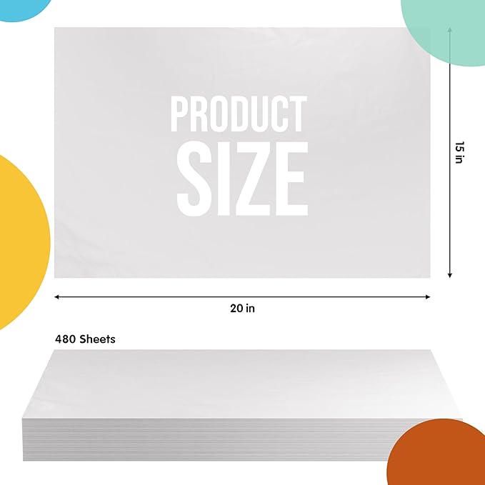 Party Solids White Tissue Paper for Gift Bags - 15" X 20" Bulk Tissue Paper White 480 Sheets - 10lb Newsprint for Packing, Birthday Gift Box Filler, Packing Supplies for Moving Supplies