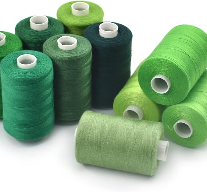 Sewing Thread 10 Color Sewing Industrial Purpose 1000 Yards Per Spool 40S/2 Polyester for DIY Sewing Machine,Embroidery Machine,Hand Sewing (Green)