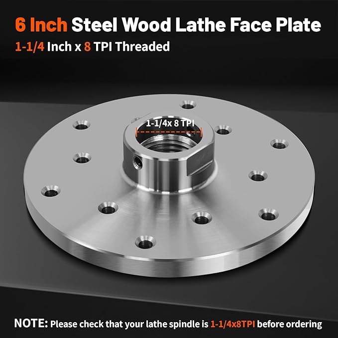 6" Steel Wood Lathe Faceplate,Faceplate for Wood Lathe,Lathe Face Plate Fit for 1-1/4" x 8TPI Spindle with Screwchuck