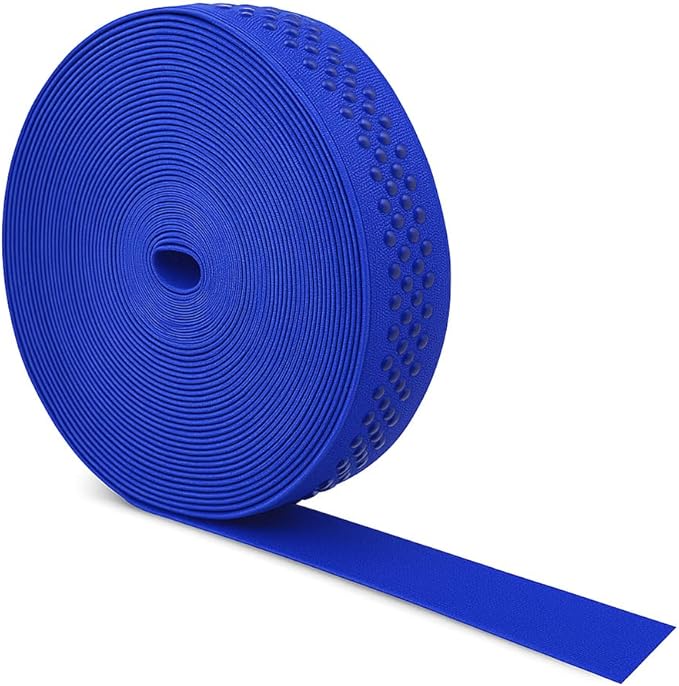 Mandala Crafts 1 Inch Elastic Silicone Gripper Tape for Clothing - 10 Yds Dotted Non Slip Elastic Band for Sewing - Royal Blue Silicone Flat Fabric Stretchy Ribbon Straps