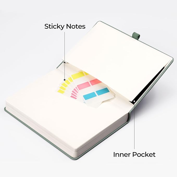 EMSHOI Graph Paper Notebook - 320 Pages, A5 Hardcover Leather, 100gsm Thick Paper, Square Grid Notebook for Women Men Work School Math Writing, Graphing, Engineering, 5.75 x 8.38, Green