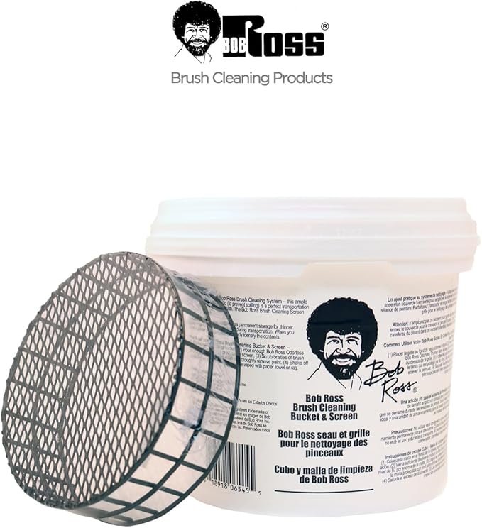 Jerry's Artarama Exclusive Set of 6 Bob Ross Oil Painting Set with Easel, 32oz Lavender Brush Cleaner, Acrylic Palette, Brushes, Canvases, and Cleaning Bucket and Screen