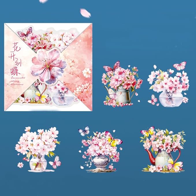 MAFELOE Scrapbook Stickers of 10 Pieces, PET Aesthetic Deco Stickers Journaling Supplies for Junk Bullet Bottles Laptop- Cherry Blooms Series-B