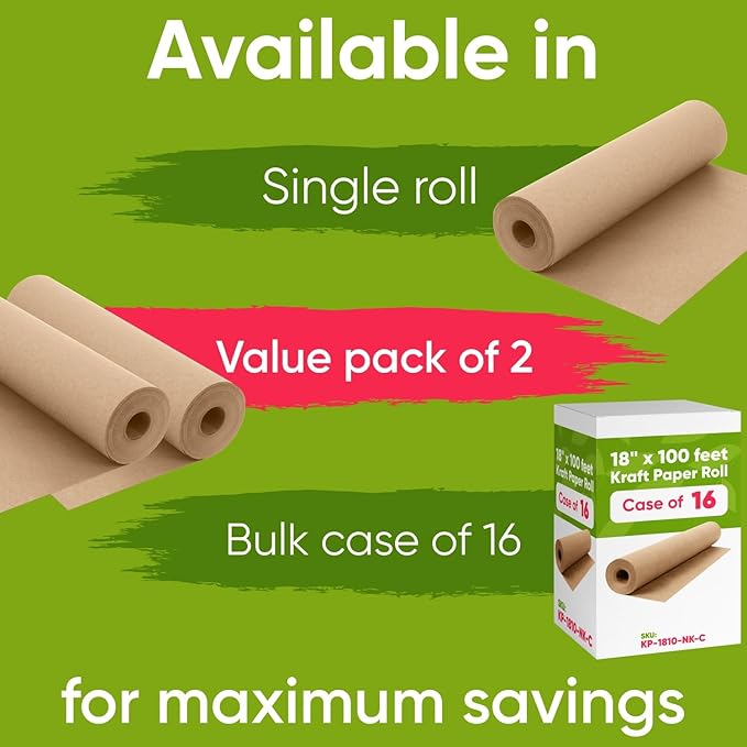 18" x 1200" (100 ft) Brown Kraft Paper Roll (Value Pack of 2), 45 lbs Thickness, Made in USA Colored Kraft Paper for School, Bulletin Board - Odorless, Non-Toxic, Safe for Kids