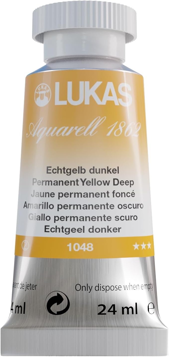 LUKAS 1862 Aquarell Artists' Watercolor Tubes, Permanent Yellow Deep 24 ml -Vibrant Professional Grade Watercolor Paint -Easy-to-Wet, Intense Color, Long-lasting -Ideal for Professional Watercolorists