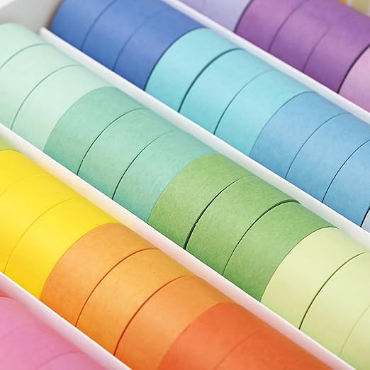 VIVIQUEN Washi Tape Set, 20 Rolls Colored Masking Tape, 15mm Rainbow Pastel Writable Colorful Washi Tapes for Painting, DIY Scrapbook Designs