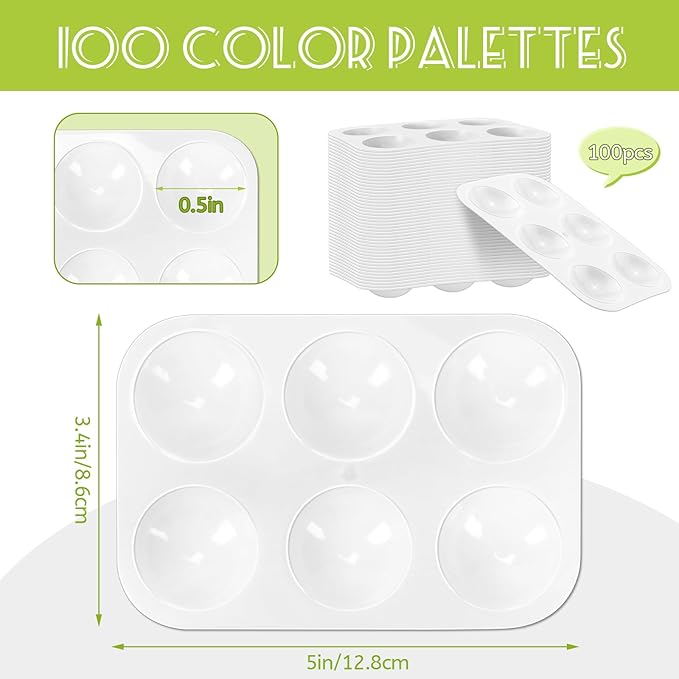 100 PCS White Plastic Watercolor Palette, 6 Well Rectangular Paint Palettes, Paint Tray Palettes, Paint Trays for Kids, for Painting, DIY Craft, Art Painting Class