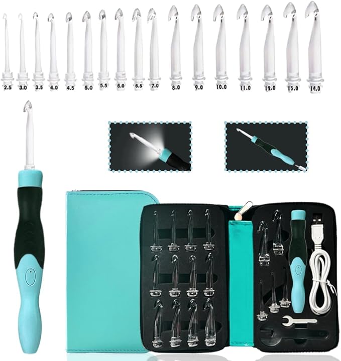 Yarniss Lighted Crochet Hooks Set 2.5mm~14.0mm, 17 Sizes Light Up Crochet Hooks with Case