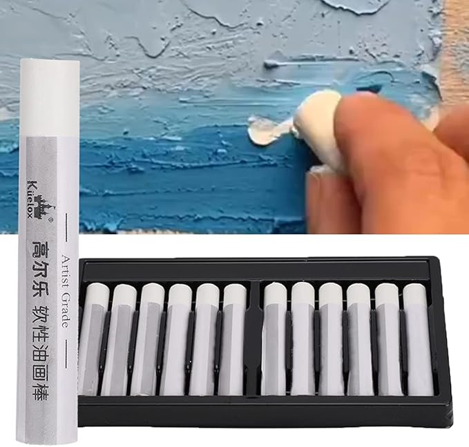 Tyenaza White Oil Pastels, 12 Count, Fine Point, Ambidextrous, Water Soluble, 2mm and Above, For Drawing, Illustration, Poster, School Classroom, Day Care, Restaurant