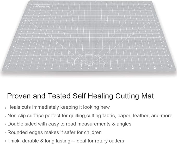 HEADLEY TOOLS 18" x 24" Thickened Self Healing Cutting Mat, A2 Rotary Cutting Sewing Mat for Crafts, Double Sided 5-Ply Table Cutting Board for Fabric Quilting Leather Arts Hobby Project, Grey/Black