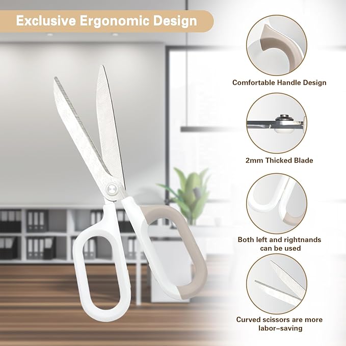 White Office Scissors with Comfort-Grip Handles, Cute scissors, Sharp Craft Scissors for DIY Art, Sewing, Fabric, Student, Teacher, and Home Use(7", White-1Pack)