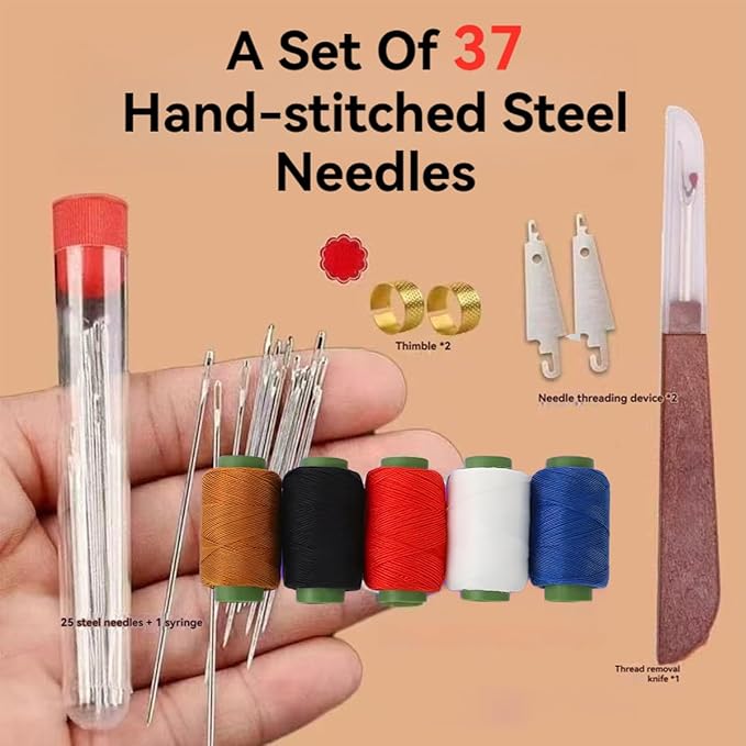 34 Pcs Big Eye Steel Needle Set, Big Eye Steel Sewing Needles Kit, Stainless Steel Sewing Needles for Hand Sewing, Portable DIY Hand Made Craft Set, Sewing Thread for Cloth, Sofa, Backpack (34*1Set)
