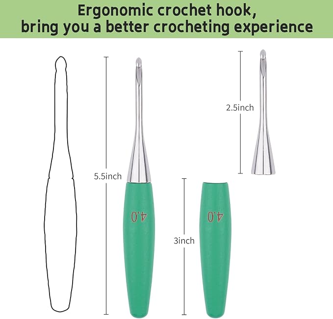 Crochet Hooks 4mm Crochet Hook Soft Lightweight Wood Ergonomic Handle and Stainless Steel Crochet Needles Tip (4 mm-G)