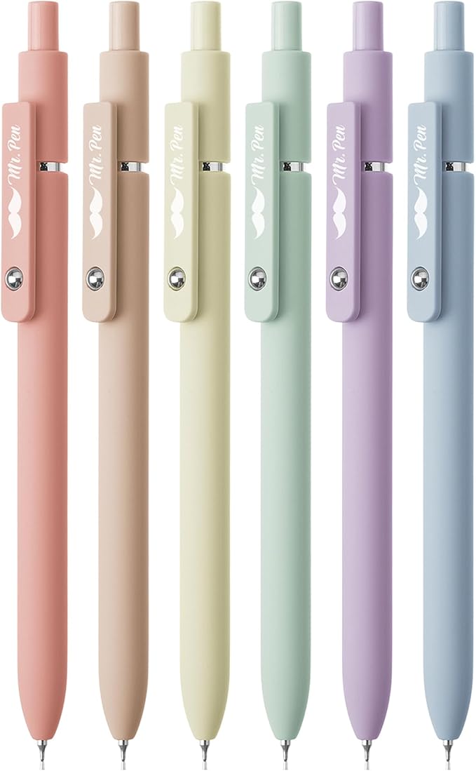 Mr. Pen- Retractable Gel Pens, 6 Pack, Pastel Barrels, Black Ink, Fast Dry, Fine Point 0.5mm, Cute Aesthetic for Journaling