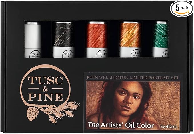 Tusc & Pine Artist Oil Paint - 40 ml Set of 5 - Limited Edition John Wellington Portrait Colors - Non-Yellowing, Maximum Pigment Load, Small Batch Milled Oil Paints Developed for Professional Artists