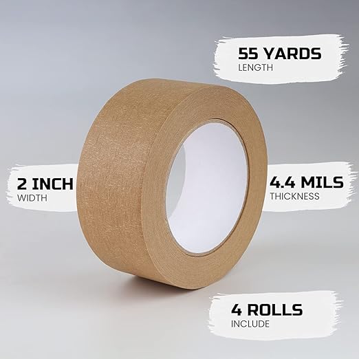 Lichamp 4 Pack Brown Painters Tape 2 inch Wide, Medium Adhesive Brown Masking Tape Bulk Multi Pack, 2 inch x 55 Yards x 4 Rolls (220 Total Yards)