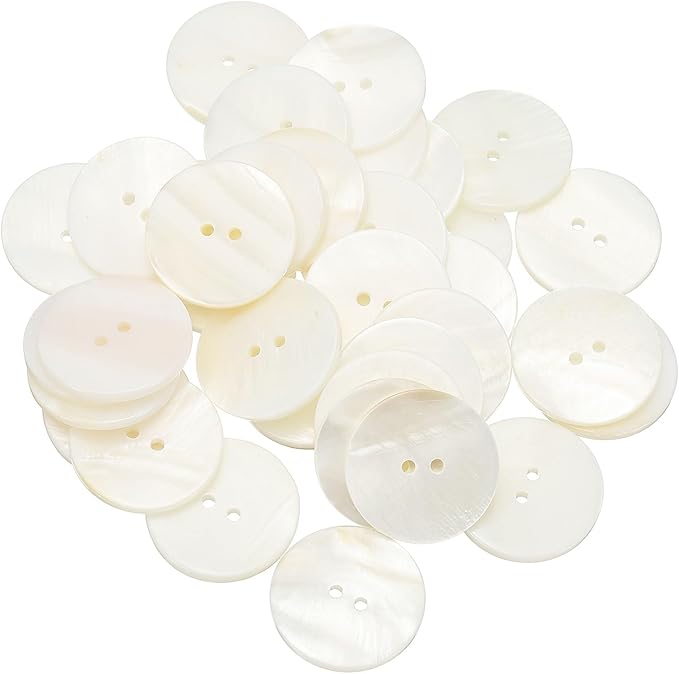 uxcell 35Pcs Natural Shell Button, 2 Hole 25mm Round Mother of Pearl Buttons for Shirt Coats Suits Jacket Jeans Skirts DIY Sewing Crafts, White